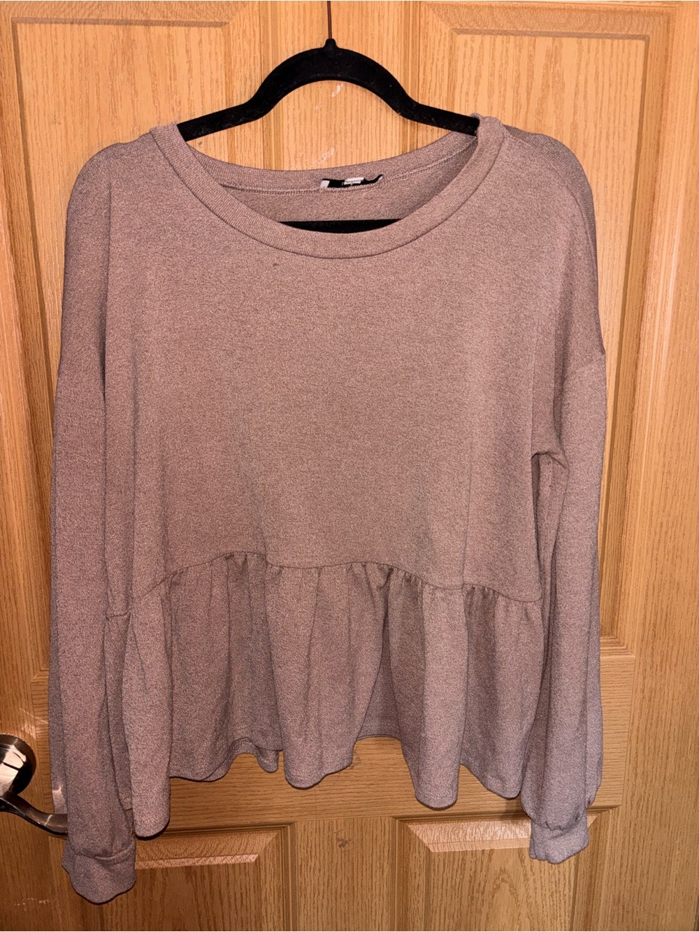 Love Taupe Peplum Crewneck Longsleeve